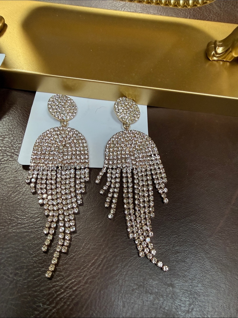 Sparkling Rose Gold Fringe Crystal Drop Earrings - Women Jewelry